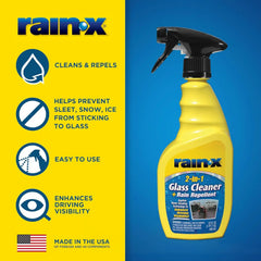 Rain-X 5071268-2 2-in-1 Glass Cleaner and Rain Repellant, 23 oz. (Pack of 2) - Provides a Streak-Free Clean for Automotive Glass While Preventing Sleet, Snow, Ice, and Road Spray Build Up
