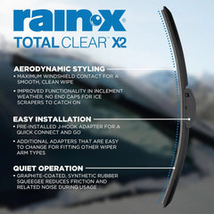 Rain-X 810329 Total Clear Beam Wiper Blades 22" & 22" Windshield Wipers for All-Weather Performance, Rubber Squeegee for Smooth Clean Wipe & Quiet Operation - 2 Pack Value