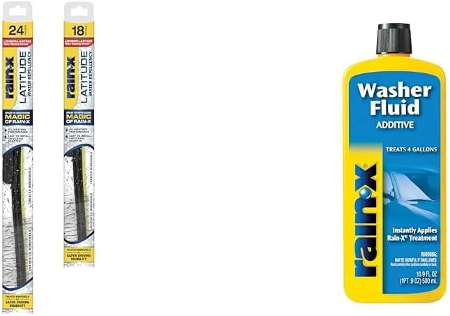 Rain-X Windshield Care Bundle - Latitude 2-in-1 Water Repellent Wiper Blades (24" & 18") + 16.9 fl. oz Washer Fluid Additive