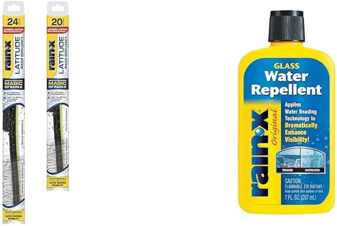 Rain-X Windshield Weather Protection Bundle - Latitude 2-in-1 Water Repellent Wiper Blades (24" & 20") with 7 oz. Glass Treatment