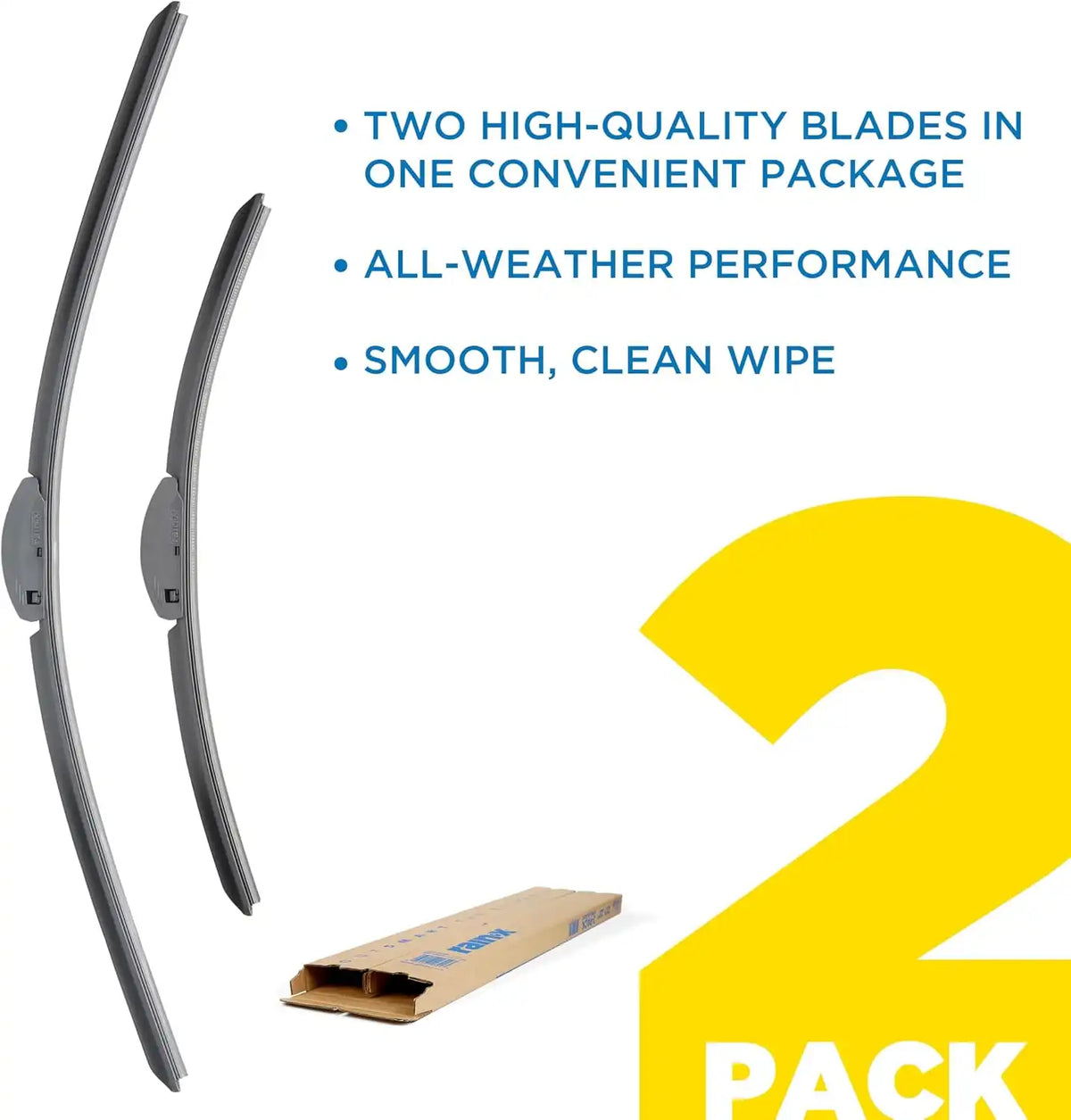 Rain-X 810331 Total Clear Beam Wiper Blades 26" & 22" Windshield Wipers for All-Weather Performance, Rubber Squeegee for Smooth Clean Wipe & Quiet Operation - 2 Pack Value