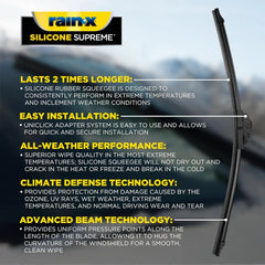 RainX Silicone Supreme Windshield Wiper Blade 19" - Heavy Duty Silicone Squeegee, Extreme Weather Resistance & All-Season Performance, Streak-Free Beam Technology, Quick Install (Pack of 1)